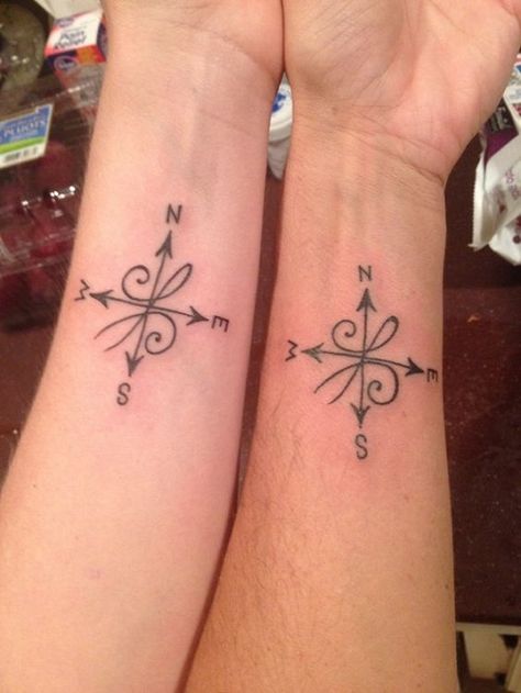 Love and Friendship Compass Tattoo Partners Best Friend Symbol Tattoo, Friendship Symbol Tattoos, Bff Tats, Tattoos About Growth, Friendship Tattoo, Best Friend Tattoo, Matching Best Friend Tattoos, Compass Tattoo Design, Bff Tattoos