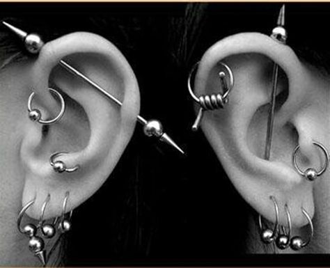 150+ Industrial Piercing Examples, Jewelry, Pain, Cost, Healing awesome Piercing Industrial, Cool Piercings, Industrial Piercing, Cute Piercings, Piercings Jewelry, Piercings And Tattoos, Body Piercings, Piercing Ideas, Cartilage Piercing