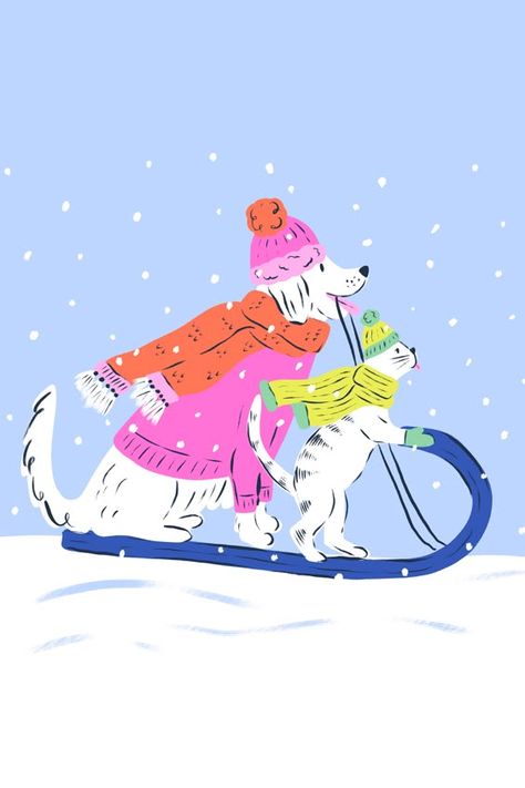 Cute Cat and Dog Sledding Illustration Christmas illustration #christmasillustration Christmas illustrations #christmasillustrations #christmas #illustration #illustrations Merry christmas #merrychristmas  20.201 December Illustration Winter, Winter Dog Illustration, Dog Christmas Illustration, Snow Cartoon Winter, Sledding Illustration, Snow Illustration Winter, Christmas Art Illustration, Christmas Dog Illustration, Shopping Illustration