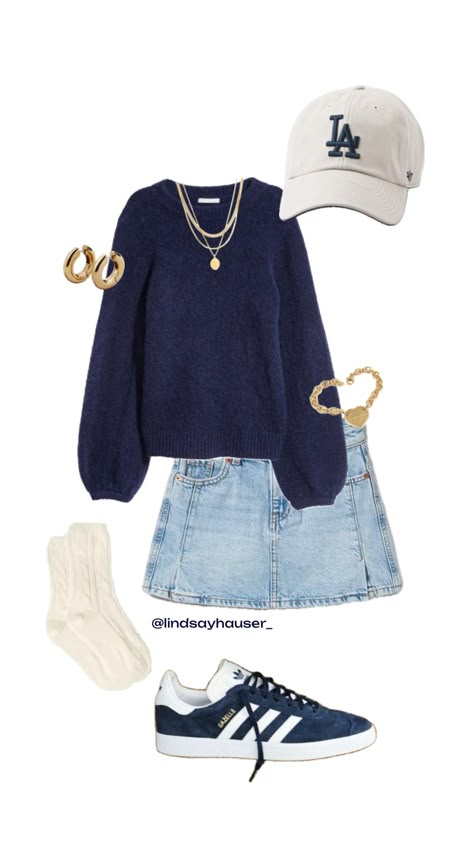 #schoolfit #fallfashion #outfitinspo Adrette Outfits, Look Adidas, Denim Skirt Outfits, Looks Street Style, Stockholm Fashion, Baggy Pants, Cute Everyday Outfits, Looks Chic, Mode Inspo