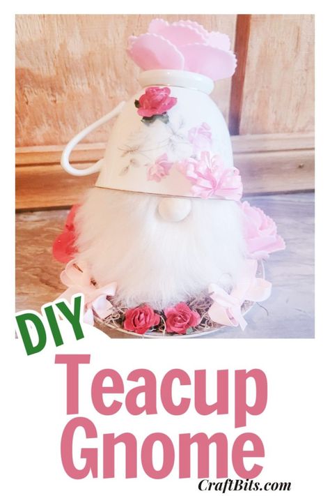 Teacup Crafts Diy, Teacup Gnomes, Tea Cup Projects, Tea Cups Diy, Cup And Saucer Crafts, Gnome Ideas, Gnome Cards, Diy Gnome, Summertime Crafts