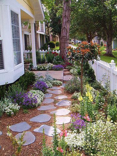 Cottage Garden 2 | This is the other side of the cottage gar… | Flickr Front Yard Walkway, Small Front Gardens, Walkway Landscaping, Pathway Landscaping, Small Front Yard Landscaping, Small Front Yard, White Picket Fence, Landscape Designs, Have Inspiration