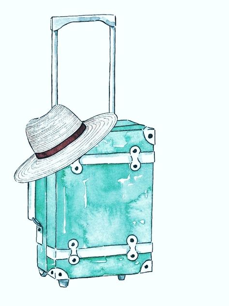 Suitcase Painting, Good Objects, Objects Illustration, Travel Party Theme, Kids Watercolor, Travel Sketches, 수채화 그림, Happy Paintings, Travel Illustration