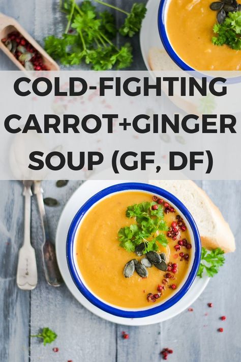 Winter colds are the worst thing to be battling! This gluten-free, dairy-free ginger and carrot soup is perfect for fighting colds, inflammation and coughs. Looking for an easy to digest soup recipe? Then give this cold fighting, ginger and carrot soup a try. Carrot And Ginger Soup, Cold And Cough, Carrot Ginger Soup, Ginger Soup, Red Lentil Soup, Keto Soup, Carrot And Ginger, Carrot Soup, Weeknight Dinners