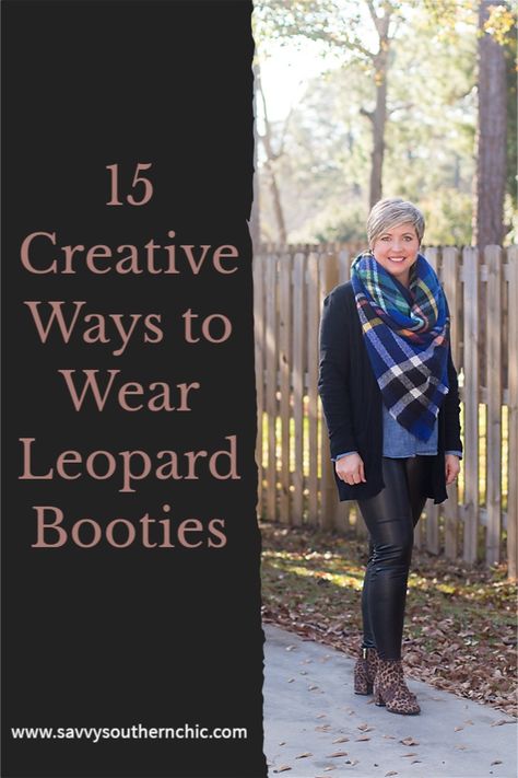 Outfit With Leopard Boots, Leopard Booties Outfit Winter, What To Wear With Leopard Print Shoes, Leopard Ankle Boots Outfit, Leopard Boots Ankle Outfit, Outfits With Leopard Print Shoes, Cheetah Print Boots Outfit, Leopard Print Boots Outfit, Faux Leggings Outfit