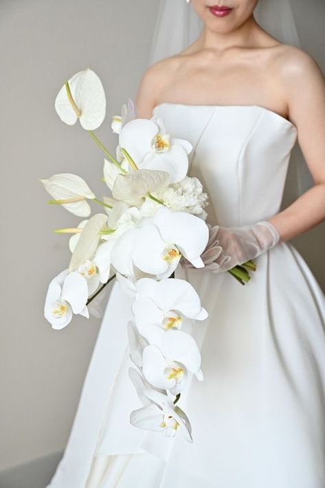 Timeless Elegance: White Wedding Bouquets in 2024 White Orchid Bouquet, Orchid Bridal Bouquets, Orchid Bouquet Wedding, Modern Bridal Bouquets, Small Arrangements, Elegant White Wedding, Simple Wedding Bouquets, White Bouquets, Orchid Bouquet