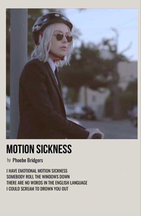 minimal polaroid song poster for motion sickness by phoebe bridgers Motion Sickness Poster, Motion Sickness Phoebe Bridgers, Phoebe Bridgers Song, Amelia Core, Song Prints, Song Journal, Music Card, Song Posters, Belle And Sebastian