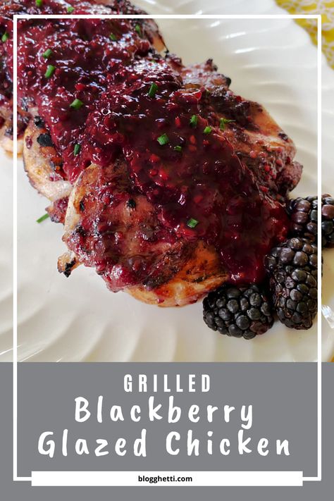 These Glazed Blackberry Chicken breasts are grilled to perfection, basted with an easy homemade blackberry glaze and then top with more of the fruity glaze. Delicious change from your normal BBQ sauce. via @blogghetti