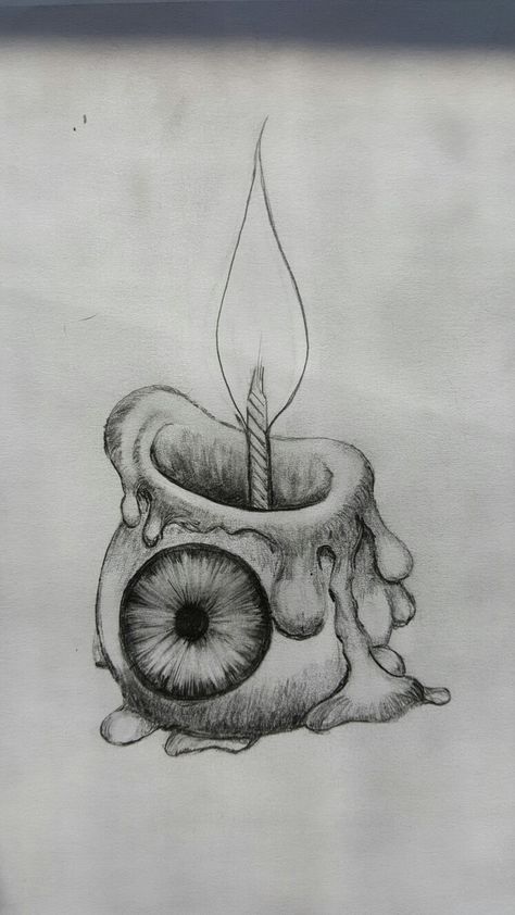 Eyeball candle Twisted Drawing Ideas, Eyeball Candle Drawing, Creepy Halloween Drawings, Weird Sketches Easy, Scary Things To Draw Easy, Halloween Sketches Pencil, Eyeball Sketch, Halloween Drawings Ideas Sketches, Mythology Drawings