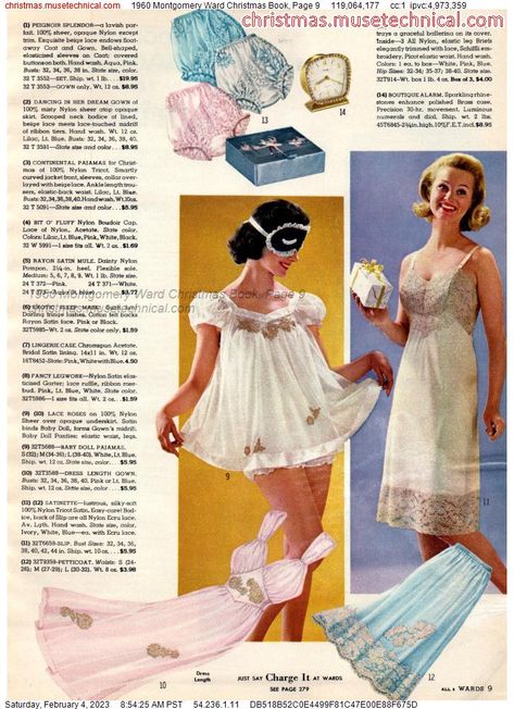 1960s Lingerie, Vintage Pajamas, Fashion 1960s, Retro Lingerie, Cute Pajama Sets, Sixties Fashion, Vintage Nightgown, Montgomery Ward, Christmas Catalogs