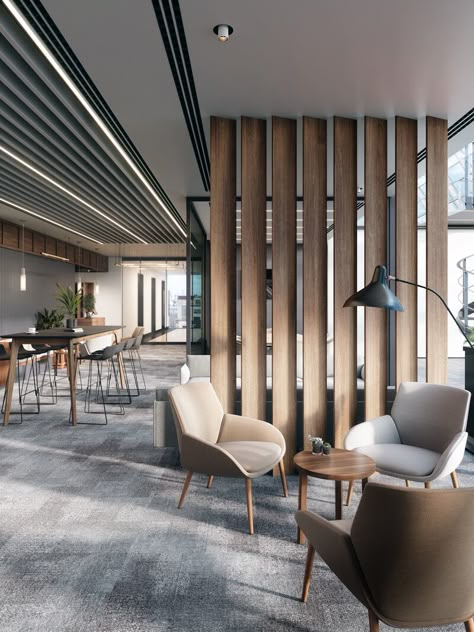 ArtStation - Meeting Space at Office Industrial Office Reception Design, Organic Modern Office Space, Office Lounge Area Design, Modern Industrial Office Design, Office Reception Area Design, Commercial Office Interior Design, Modern Corporate Office, Luxury Office Interior, Office Lobby Design