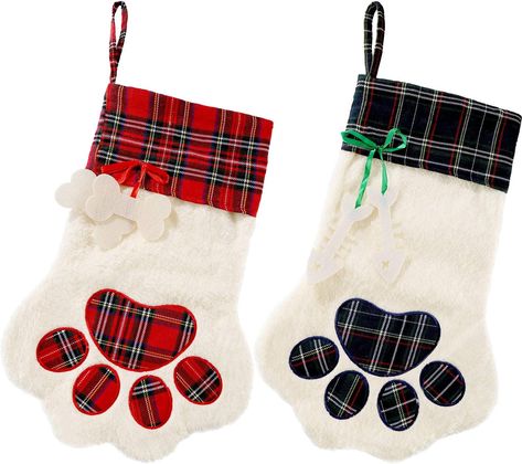 Stockings Fireplace, Fireplace Hanging, Plaid Christmas Stockings, Green Stockings, Cat Stockings, Dog Patterns, Decoration Vitrine, Dog Christmas Stocking, Pet Stockings