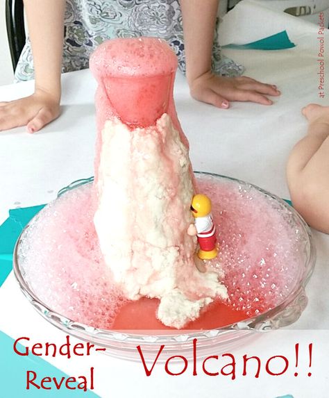 Volcano Preschool, Gender Reveal Volcano, Sibling Gender Reveal, Gender Reveal Diy, Gender Reveal Box, Gender Reveal Party Ideas, Reveal Party Ideas, Simple Gender Reveal, Creative Gender Reveals