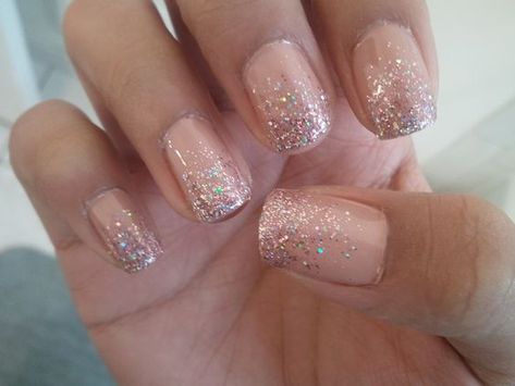 Nude Sparkly Nails, Glitter French Manicure, Pretty Nail Designs, Nails Polish, Sparkle Nails, Sparkly Nails, Prom Nails, Love Nails, Holiday Nails