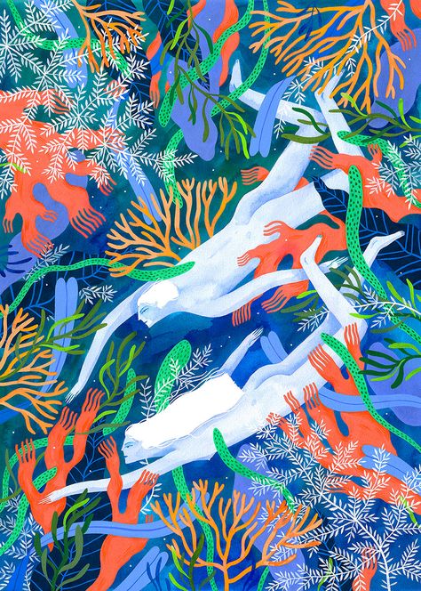 Underwater Love on Behance Camberwell College Of Arts, Ocean Illustration, Sea Illustration, Animal Illustration Art, Gouache Illustrations, Underwater Art, Illustrated Art, Bucharest Romania, Arte Sketchbook