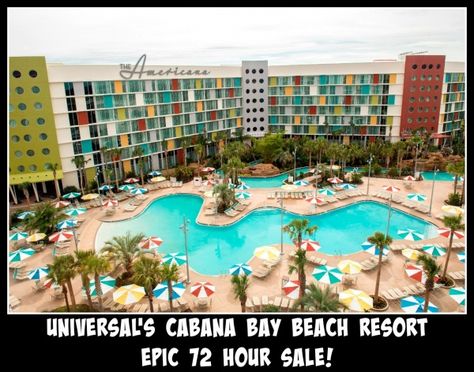 Cabana Bay 72 hour sale  Save on Universal Orlando's Cabana Bay Beach Resort.  Prices start at $99+ tax per person per day and include tickets, upgrade to a family suite, Blue Man tickets and more!  #UOR  #Universal #HarryPotter Cabana Bay Beach Resort, Cabana Bay, Water Theme Park, Disney Parque, Universal Parks, Florida Holiday, Orlando Hotel, Universal Studios Florida, Universal Orlando Resort