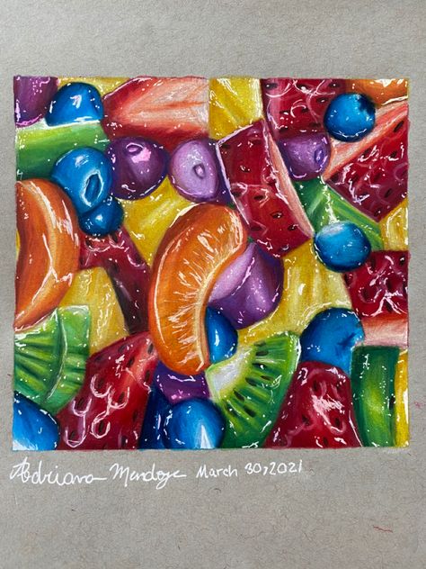 Realistic Fruit Drawing Colored Pencils, Fruit Salad Drawing, Realistic Fruit Drawing, Fruit Drawing Ideas, Drawings Of Fruit, Color Pencil Art Realistic, Realistic Drawings Colored Pencils, Drawing Ideas Realistic, Fruit Reference