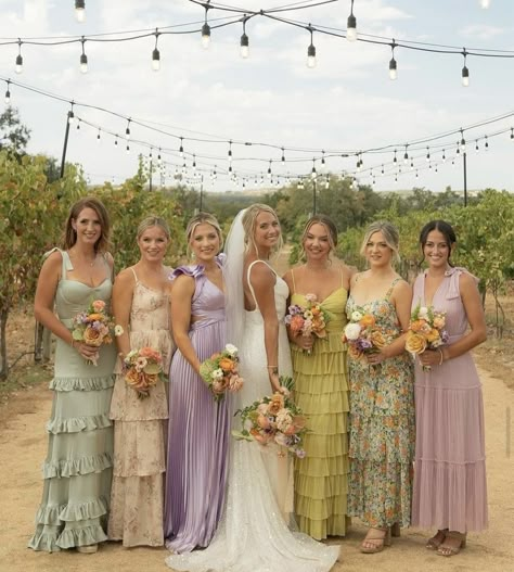 Mismatched Bridesmaid Dresses Beach, Miss Match Bridesmaids, Mismatched Spring Bridesmaid Dresses, Multicolor Bridesmaids, Floral Bridesmaid Dresses Mismatched Color Palettes, Pastel Bridesmaid Dresses Mismatched, Bridesmaid Dresses Mixed, Multicolor Bridesmaid Dresses, Floral Bidesmaid Mismathc Dresses