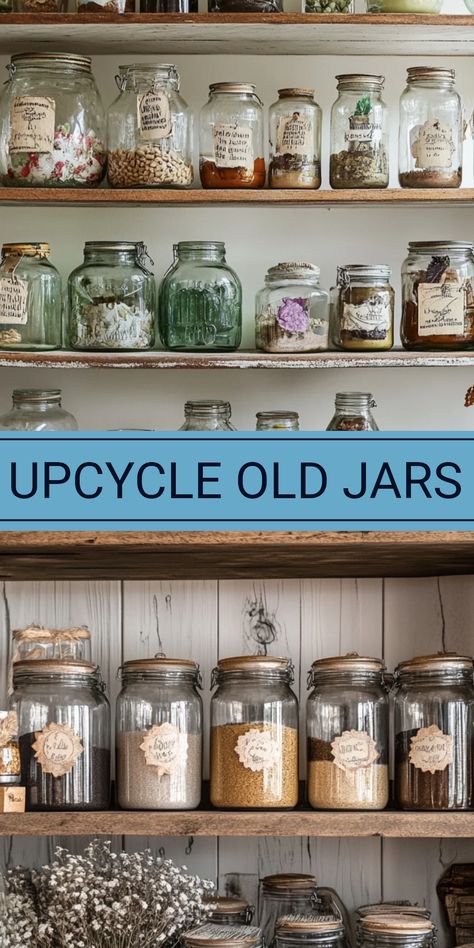 Showcasing creative ideas for upcycling old jars into stylish storage containers. Repurpose glass jars through creative upcycling and turn them into sustainable home decorations. DIY ideas focus on sustainable and stylish home decor, perfect for the eco-conscious decorator. Sustainable Diy Projects, Upcycled Jars, Sustainable Diy, Old Jars, Reducing Waste, Craft Room Organization, Craft Rooms, Storage Diy, Craft Organization