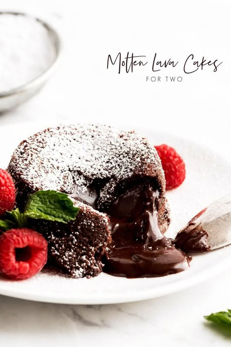 Molten Lava Cake For Two, Lava Cake For Two, Chocolate Molten Lava Cake, Cake For Two Recipe, Cakes For Two, Easy Chocolate Lava Cake, Molten Lava Cakes Recipe, Cake For Two, Molten Lava Cake