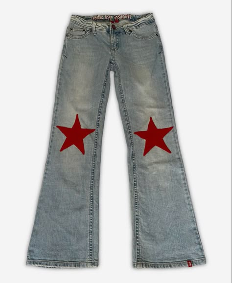 Jeans With Stars On Them, Clothes Png Aesthetic, Png Bottoms, Nana Clothes, Diy Pants, Painted Clothes Diy, Painted Clothes, Jeans Diy, Star Jeans