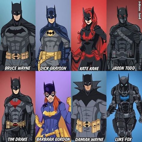 Dc Inspired Outfits, Super Family Dc, Dc Batfamily, Dc Superheroes Art, The Bat Family, Earth 27, Dc Comics Funny, Batman Concept, Batman Armor