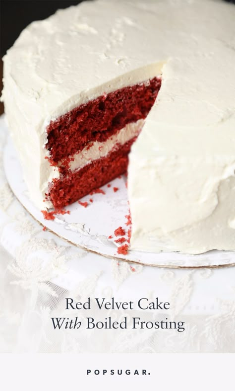 Original Red Velvet Cake, Red Velvet Cake Frosting, Boiled Frosting, Red Birthday Cake, Chandelier Cake, Inside Cake, Red Velvet Cake Recipe, Velvet Cake Recipes, Spring Baking