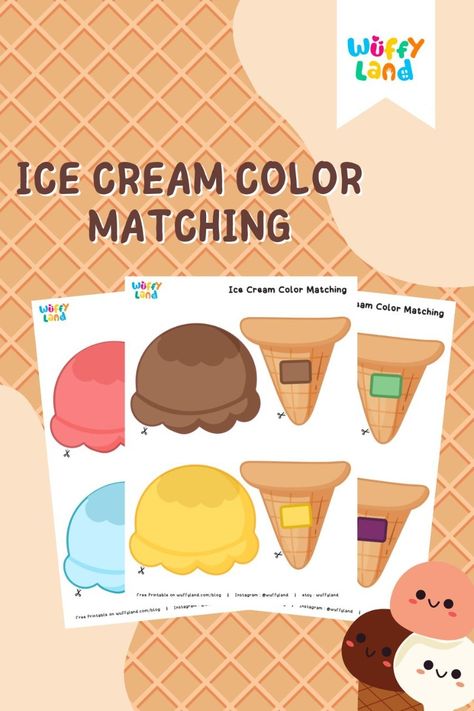 Let's match the ice cream with the cone based on the color. Find the right color for each cones. Ice Cream Coloring, Printable Kindergarten, Kids Printables, Summer Coloring Pages, Blog Instagram, Printable Activities, Ice Cream Cone, Printables Kids, Coloring Pictures