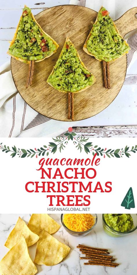 Holiday Appetizer: Christmas Tree Nachos - Hispana Global Avocado Appetizer, Appetizer Christmas, Avocado Tortilla, Holiday Appetizers Christmas, Mexican Appetizers, Best Christmas Recipes, Holiday Appetizer, Mexican Christmas, Preschool Snacks