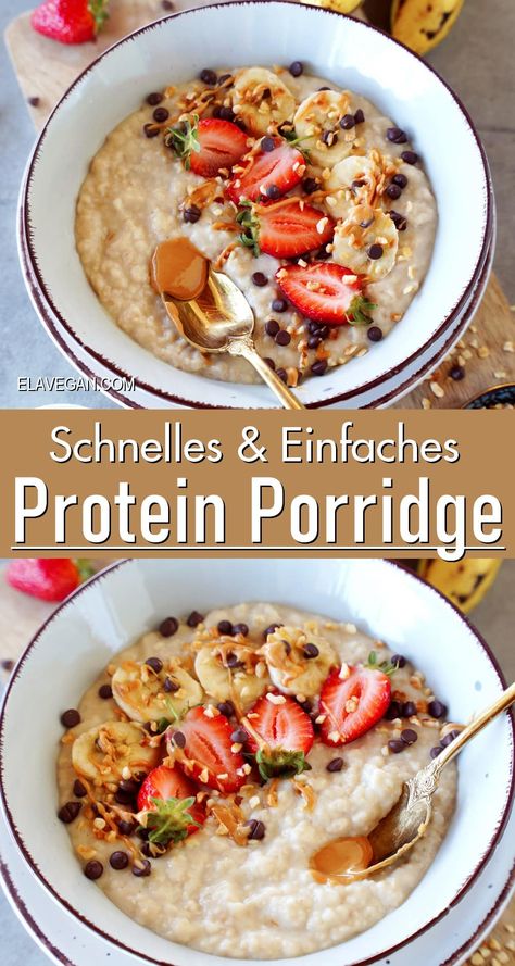 Dieses schnelle und einfache Protein Porridge ist cremig, sättigend und enthält 30 Gramm Eiweiß, damit du bis zum Mittagessen satt und zufrieden bist. Außerdem ist es super anpassbar! Protein Porridge, Oatmeal Porridge, Porridge Recipes, High Protein, Healthy Breakfast, Oatmeal, Low Carb, Good Food, Food And Drink