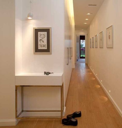 Wonderful design ideas of a narrow corridor in city apartments | My desired home Narrow Hallway Ideas, Medical Office Design, Corridor Design, Narrow Hallway Decorating, Long Hallway, Narrow Hallway, Hallway Lighting, False Ceiling Design, City Apartment