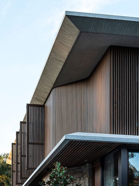 Timber Look Bi-Fold Screens Open New Opportunities in Manly NSW | Covet Zimmer Diy, Shading Device, Timber Screens, Concrete Stairs, The Local Project, Modern Tropical, Facade Design, Villa Design, Local Design