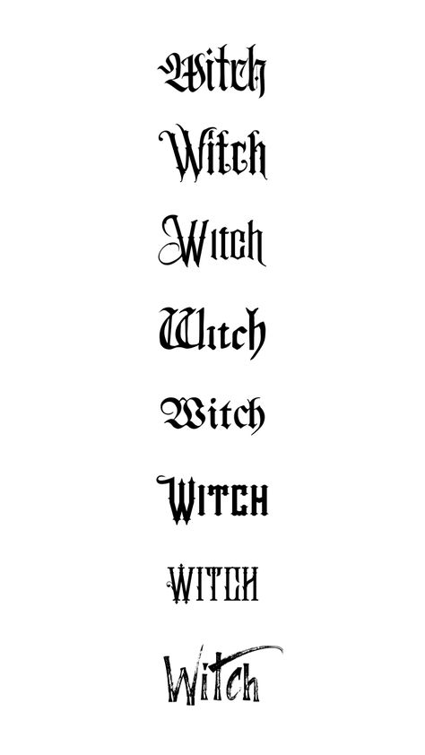 Witchcraft Word Tattoo, Basic Witch Tattoo, Gothic Writing Font, Goth Script Tattoo, Witch Word Tattoo, Goth Writing Tattoo, Goth Lettering Tattoo, Goth Font Tattoo, Gothic Writing Tattoo