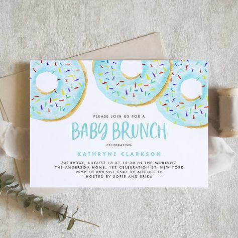 Cute Blue Watercolor Donuts Baby Shower Brunch Invitation #zazzle #weddinginvitations #birthdayinvitations #babyshowerinvitations #zazzleinvitations #monogram #businesscards #graduation #homedecor Donut Birthday Party Invitations, Donut Invitation, Sweet 16 Party Invitations, Blue Baby Shower Invitations, Donut Birthday Parties, Sprinkle Donut, Bridal Brunch Invitations, Sweet Sixteen Parties, Baby Shower Brunch