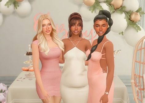 thalia’s baby shower 💓 mom to be thalia had the best time at her baby shower. she celebrated with her closest friends and is so... Friends Posing, Sims 4 Aesthetic, Friends Pose, 4 Aesthetic, 4 Best Friends, Sims Baby, Sims 4 Black Hair, Sims 4 Challenges, Aesthetic Baby