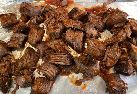 “Burnt Ends” in the Slow Cooker – Roast 'n Relish Chuck Roast Burnt Ends In The Oven, Gametime Food, Pork Burnt Ends, Cross Rib Roast, Pork Belly Burnt Ends, Slow Cooker Brisket, Bbq Dishes, Burnt Ends, Slow Cooker Roast