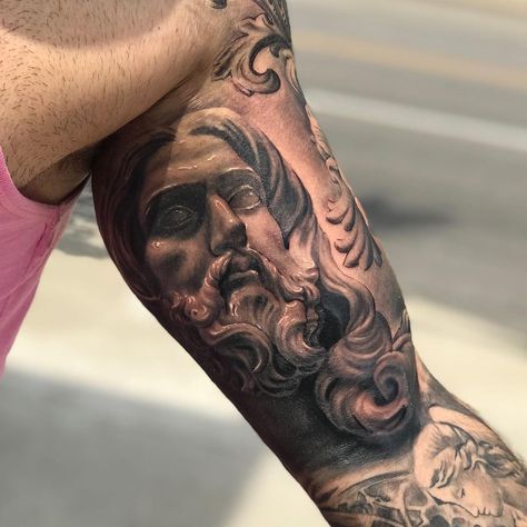 Medusa Bicep Tattoo, Jesus Statue Tattoo, Bernini Tattoo, Bernini Statue, Inner Bicep Tattoo Ideas, Pirate Girl Tattoos, Bicep Tattoo Ideas, Inside Bicep Tattoo, Bicep Tattoo Women