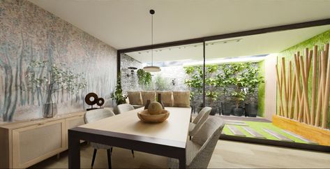 Sotano despacho zona reunion patio ingles. Japandi. Nordico. Jardin zen Patio Ingles, Home Staging, Staging, Zen, Patio, Design, Patios