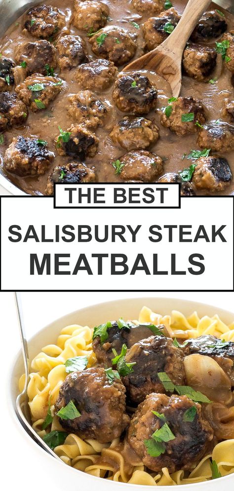 Hamburger Steak Meatballs, Salisbury Steak And Noodles, Salbery Steak Meatballs, Salisbury Steak Meatball Recipe, Salisbury Meatballs Easy, Salisbury Meatballs And Mashed Potatoes, Salisbury Steak Meatballs Recipe, Salary Steak Meatballs, Salisbury Steak Meatballs Stovetop