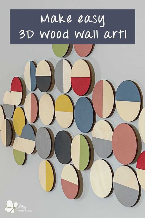 How to make a stunning DIY geometric wood wall art! An easy tutorial for a modern design that looks gorgeous in a bigger space, perfect above a sofa. #interiordecor #homeimprovement #DIYdecor #woodworking #modernart #walldecor #wallartideas #livingroomideas #artsyprettyplants Circles Wall Decor, Wood Circle Wall Art, Mid Century Art Diy, Diy 3 Panel Canvas Art, Diy Mid Century Wall Art, Diy Mcm Art, Mid Century Modern Diy Art, Diy Mid Century Modern Wall Art, Diy Mcm Wall Art