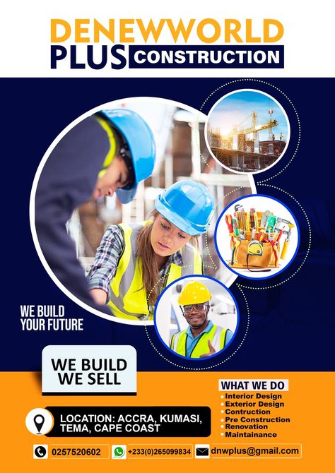 A construction design I made some last year Construction Design Poster, Construction Poster Design, Tech Poster Design, Construction Flyer, Online Graphic Design Course, Business Connections, New Year Post, Corporate Brochure Design, Photoshop Design Ideas