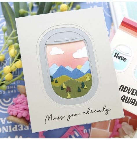 Diy Cards For Friends, Postcard Design Inspiration, Friend Valentine Card, Window Views, Farewell Cards, Scrapbook Gift, Airplane Window, Window Cards, Concord And 9th