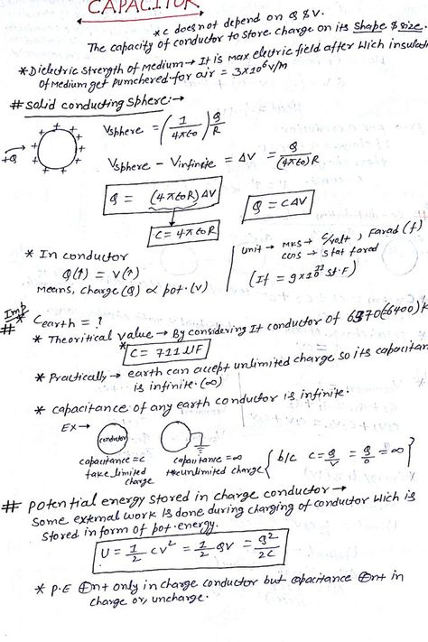 Capacitor Handwritten Notes Physics Notes, Electric Field, Science Notes, Handwritten Notes, Med School, Handwriting, Physics, Bullet Journal