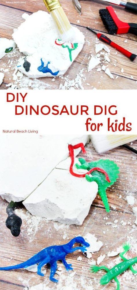 How to Make Dinosaur Dig Excavation for Kids, This DIY Dinosaur Excavation Dig is perfect for a Dinosaur Theme or Dinosaur Birthday party, it's easy to make and the kids love this fun DIY excavation activity, An exciting and engaging homemade geology dig kit would also make a fantastic homemade gift idea, Enjoy this fossil dig activity with your kids #dinosaur #dinosauractivities #Scienceforkids #partyideas #birthdayparty #dinosaurparty #dinosaurdig #dinosauractivities Frozen Dinosaurs, Dinosaur Science, Dinosaur Crafts Kids, Dinosaur Excavation, Dinosaur Activity, Water Play For Kids, Dinosaur Activities Preschool, Diy Dinosaur, Dinosaur Dig