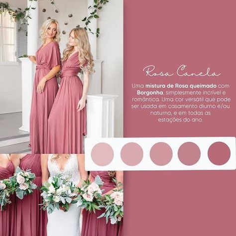 Rosa canela, Rose, Rosa queimado Madrinhas Mauve Wedding Colors, Rose Colored Dress, Pink Academia, Yard Wedding, Dusty Rose Wedding, Wedding Venue Decorations, Bridesmaid Dress Colors, Bridesmaid Style, Glamorous Wedding