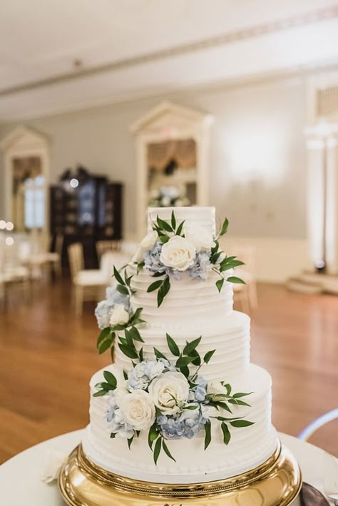 Two Tone Blue Wedding, Wedding Flowers With Dusty Blue, Dusty Blue And Silver Wedding Cake, Wedding Inspiration Blue And White, Dusty Blue Fall Wedding Theme, Navy And Dusty Blue Wedding Cake, White Wedding Cake With Dusty Blue Flowers, Wedding Cake Dusty Blue Flowers, Light Blue Wedding Theme Flowers