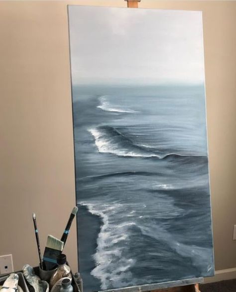 Ocean Landscape Painting, Ocean Art Painting, Painting Resin, Sky Art Painting, Resin Art Painting, Painting Nature, Wave Painting, Sea Painting, Nature Art Painting