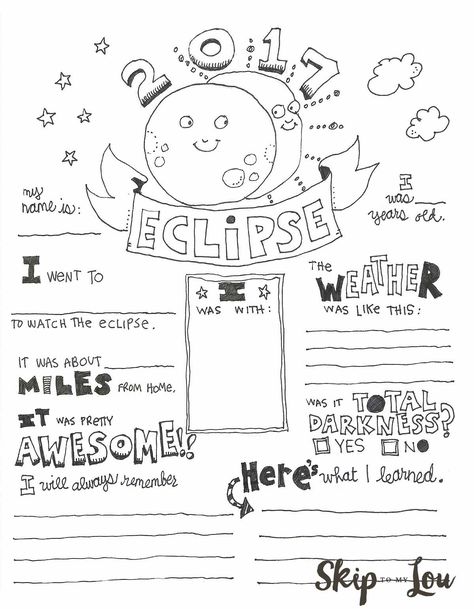 2017 Solar Eclipse Coloring page also known as an Eclipse Graphic Organizer makes a cute way to record this very special event. Solar Eclipse Kids, Solar Eclipse Activity, Eclipse Party, Solar Eclipse 2017, Skip To My Lou, Coloring Pages Inspirational, Graphic Organizer, Homeschool Science, School Library