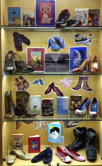 Provo Library Children's Book Reviews: Display: Try Walking in Someone Else's Shoes Football Super Bowl, Reading Display, School Library Displays, Teen Library, Middle School Libraries, Library Book Displays, Book Reviews For Kids, High School Library, Library Bulletin Boards