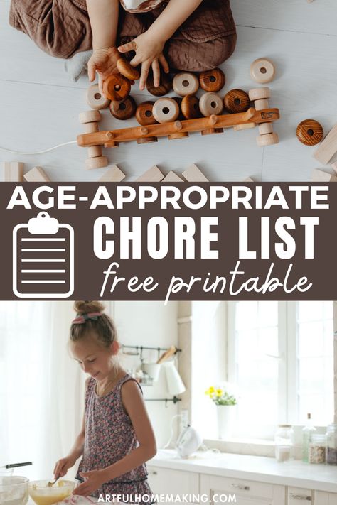 Find chores appropriate for kids of different ages, with a free printable! Chores For Toddlers, Preschool Chores, List Of Chores, Kids Money Management, Chore Chart For Toddlers, Allowance For Kids, Printable Signs Free, Free Printable Chore Charts, Age Appropriate Chores For Kids